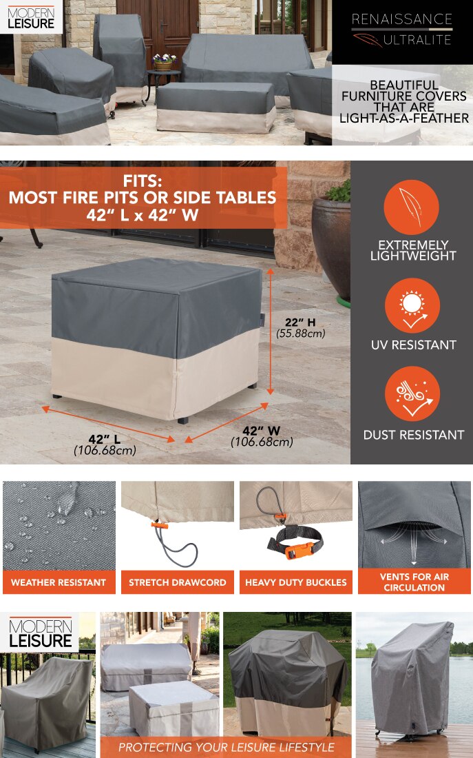 Modern Leisure Renaissance Ultralite Square Fire Pit Table Cover